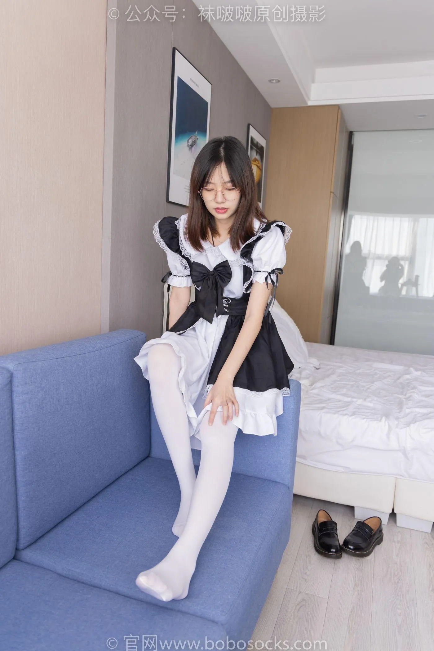 [BoBoSocks袜啵啵]NO.195 小甜豆-黑皮鞋、厚白丝、女仆装 [135P]插图6